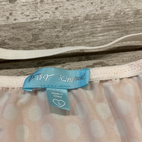 Betsey Johnson 2 Piece Pink White Polka Dot Silky Pajama Set Large - Picture 6 of 7